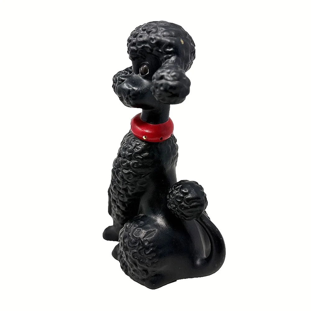 Tootsie CG 1970 Black Poodle Figurine Red Jeweled Collar Vintage MCM